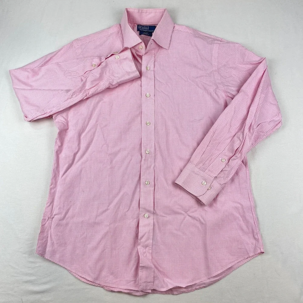 Polo Ralph Lauren Regent Custom Fit Pink Micro Check Shirt Mens 16 32/33